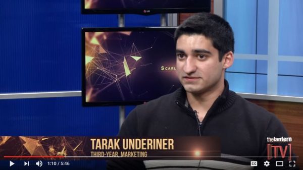 In this screen capture from YouTube, Tarak Underiner discussed his support for concealed carry on campus with The Scarlet Scoop on the student-run Lantern TV.